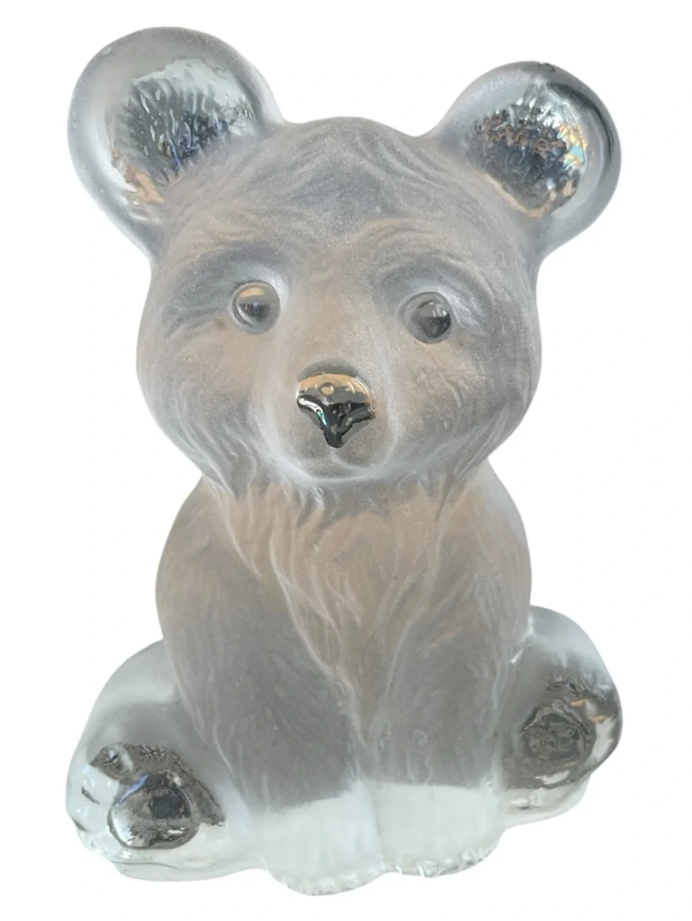 Viking handmade glass frosted bear 7 inches tall - vintage collectible